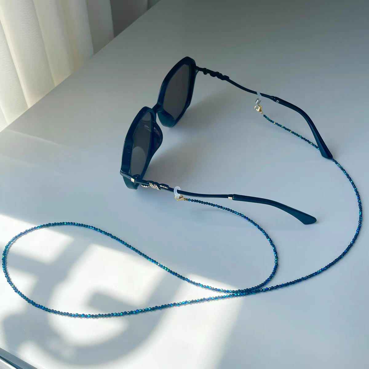 Mask Chain Holder - Brillenketting Sprankelende blauwe zirkoon kralen anti-verloren