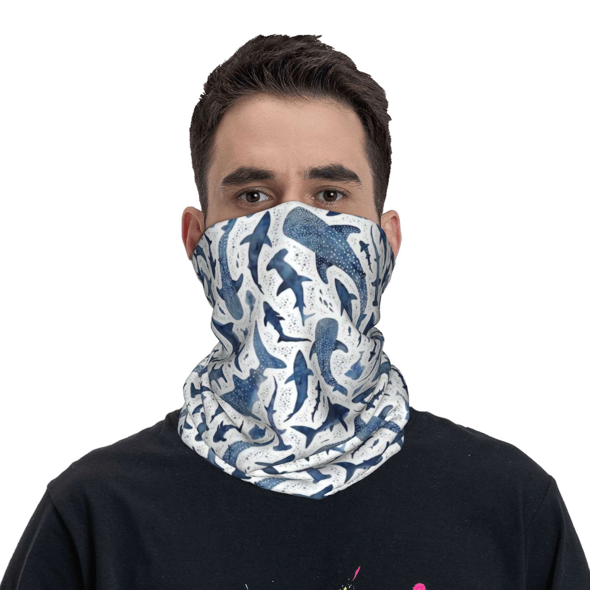 Aangepaste blauwe aquarel haai - Neck Gaiter Face Cover recensie en prijs
